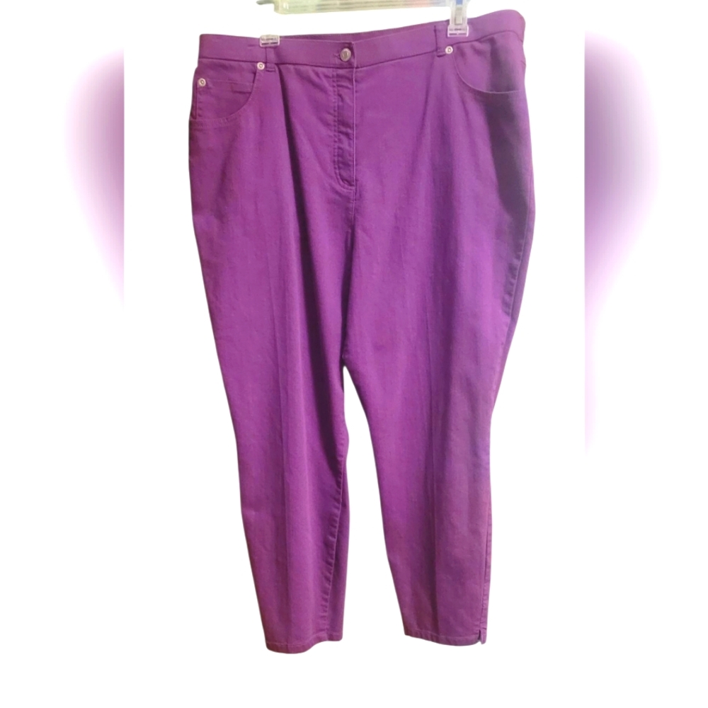Allison Dailey Purple Cropped Pants Button Fly And Elastic Waist Size 18